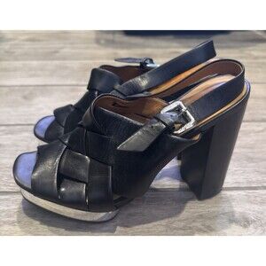 Kors by Michael Kors Platform Leather Sandals 9.5 Heels Black Crisscross Metal